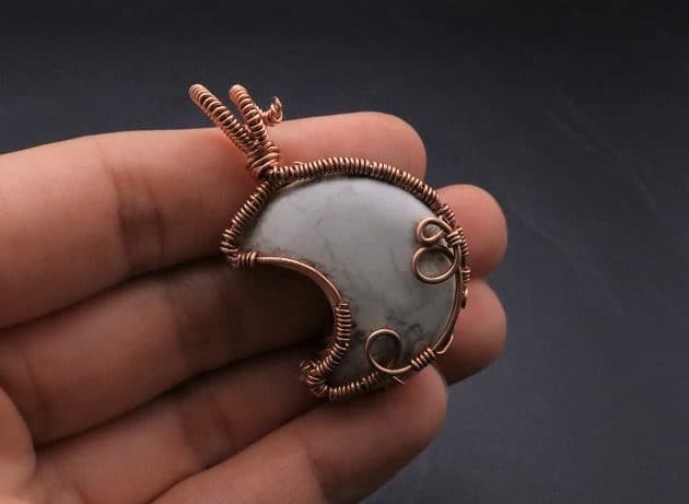 Wire-Wrapping Rooted White Howlite Crystal Moon Pendant Tutorial 67