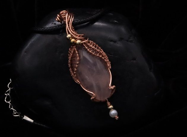Wire-Wrapping Copper Oval Rose Quartz Jelly Fruit Pendant Tutorial 0
