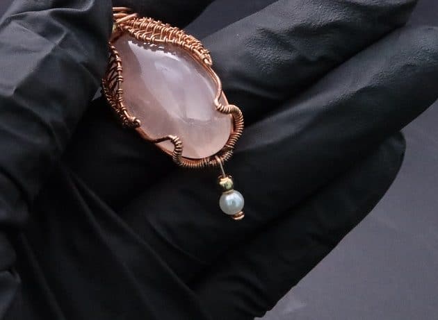Wire-Wrapping Copper Oval Rose Quartz Jelly Fruit Pendant Tutorial 109