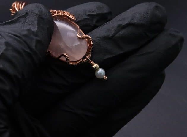 Wire-Wrapping Copper Oval Rose Quartz Jelly Fruit Pendant Tutorial 111