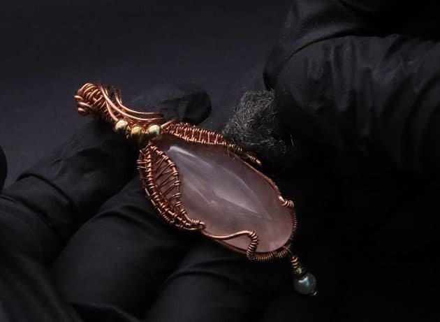 Wire-Wrapping Copper Oval Rose Quartz Jelly Fruit Pendant Tutorial 112