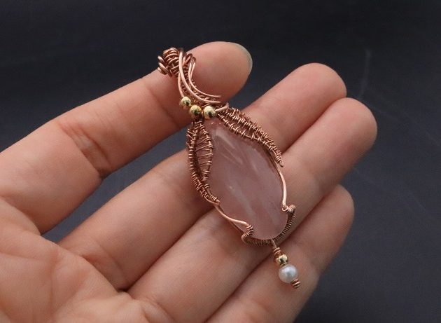 Wire-Wrapping Copper Oval Rose Quartz Jelly Fruit Pendant Tutorial 113