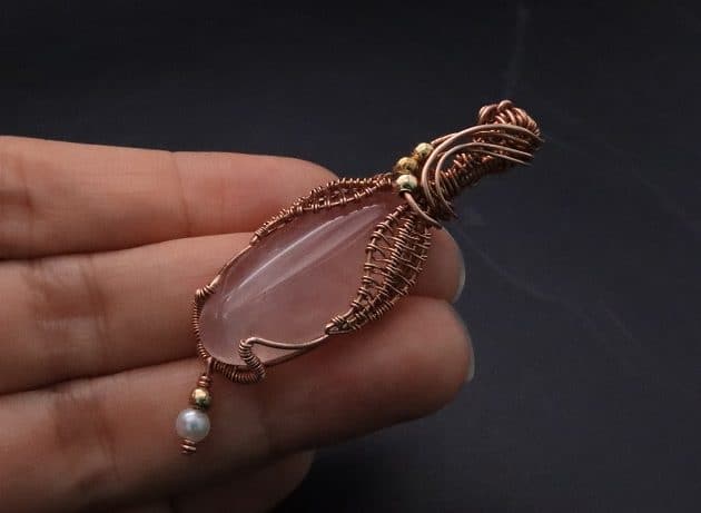 Wire-Wrapping Copper Oval Rose Quartz Jelly Fruit Pendant Tutorial 114