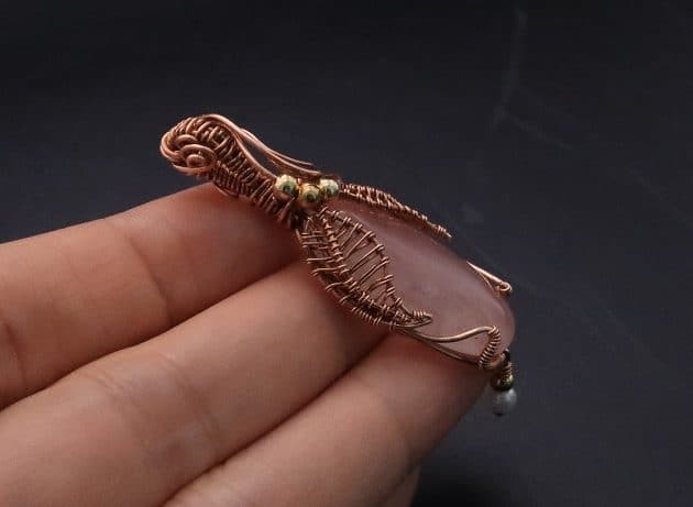 Wire-Wrapping Copper Oval Rose Quartz Jelly Fruit Pendant Tutorial 115