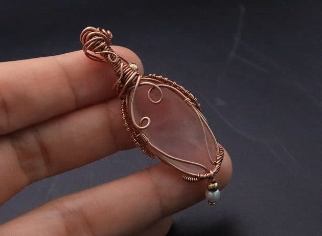 Wire-Wrapping Copper Oval Rose Quartz Jelly Fruit Pendant Tutorial 116