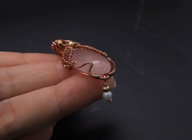 Wire-Wrapping Copper Oval Rose Quartz Jelly Fruit Pendant Tutorial 118