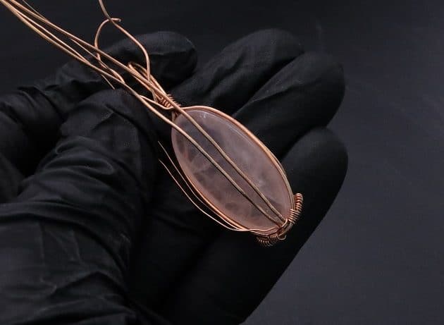 Wire-Wrapping Copper Oval Rose Quartz Jelly Fruit Pendant Tutorial 30