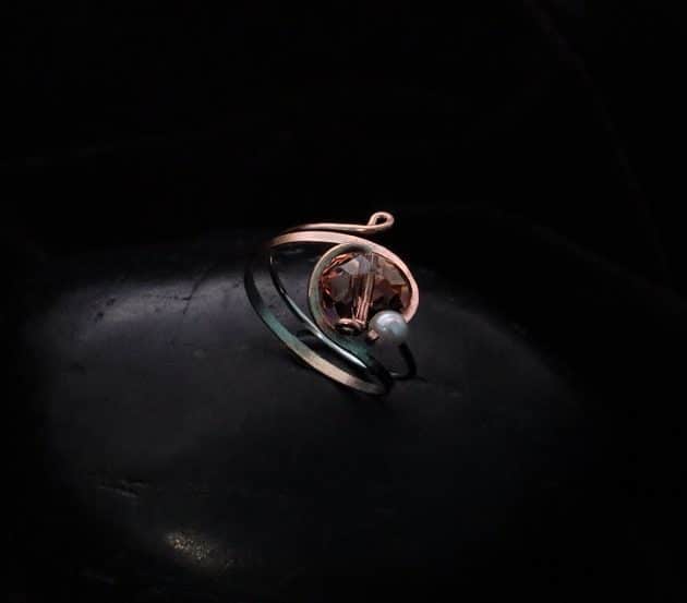 Wire-Wrapping Lovely Pink Peach Zircon Pearl Silver Wire Ring Tutorial 0