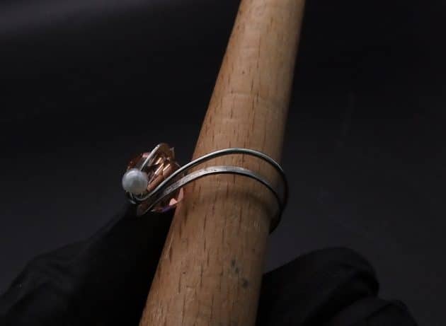 Wire-Wrapping Lovely Pink Peach Zircon Pearl Silver Wire Ring Tutorial 31
