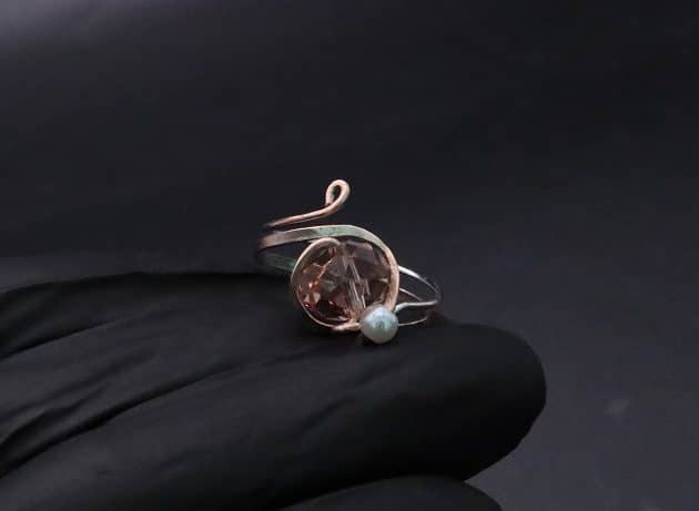 Wire-Wrapping Lovely Pink Peach Zircon Pearl Silver Wire Ring Tutorial 40