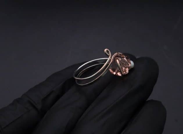 Wire-Wrapping Lovely Pink Peach Zircon Pearl Silver Wire Ring Tutorial 41