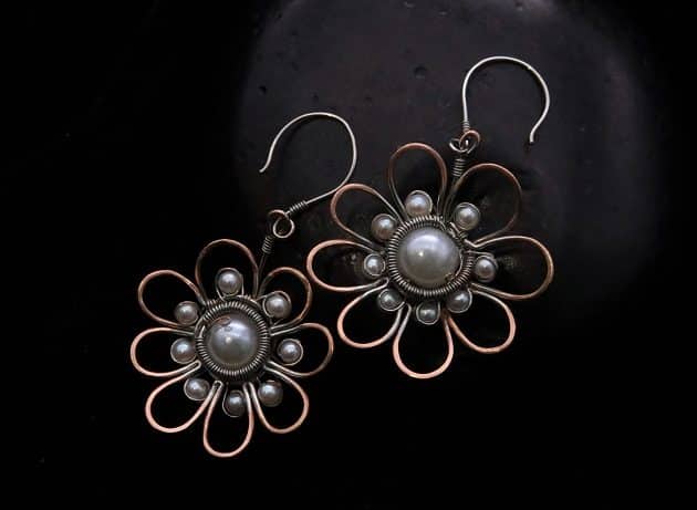 Wire-Wrapping Silver Dangle Pearl Flower Earrings Tutorial 0