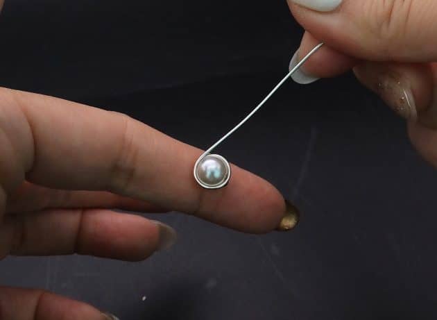 Wire-Wrapping Silver Dangle Pearl Flower Earrings Tutorial 15