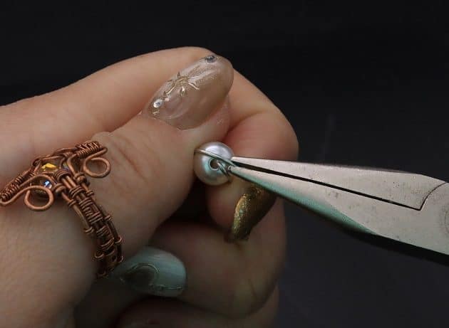 Wire-Wrapping Silver Dangle Pearl Flower Earrings Tutorial 17