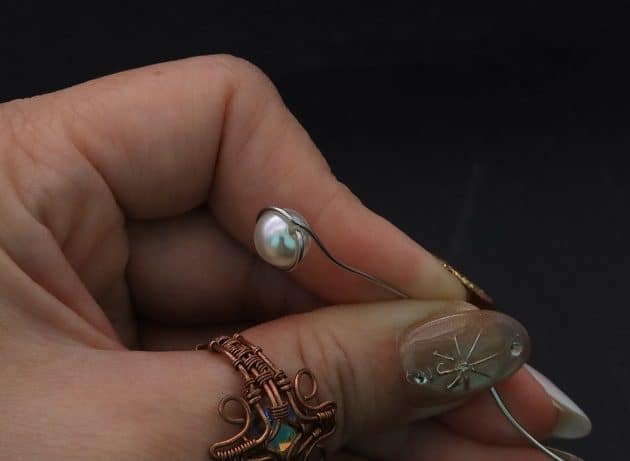 Wire-Wrapping Silver Dangle Pearl Flower Earrings Tutorial 18