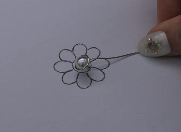 Wire-Wrapping Silver Dangle Pearl Flower Earrings Tutorial 20