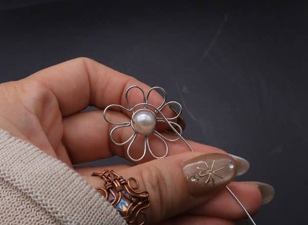 Wire-Wrapping Silver Dangle Pearl Flower Earrings Tutorial 22