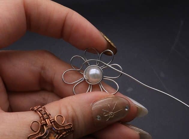 Wire-Wrapping Silver Dangle Pearl Flower Earrings Tutorial 23