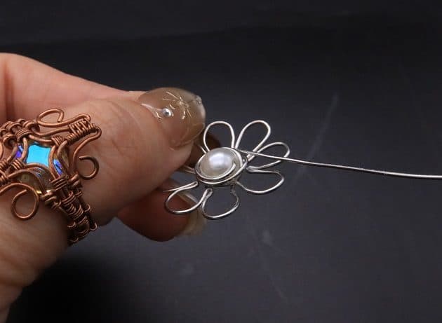 Wire-Wrapping Silver Dangle Pearl Flower Earrings Tutorial 24