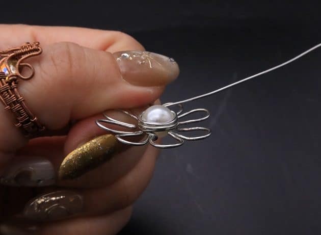 Wire-Wrapping Silver Dangle Pearl Flower Earrings Tutorial 25