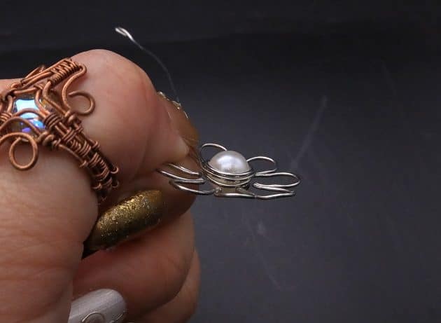 Wire-Wrapping Silver Dangle Pearl Flower Earrings Tutorial 26