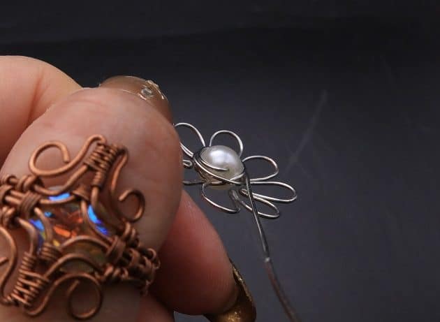 Wire-Wrapping Silver Dangle Pearl Flower Earrings Tutorial 27