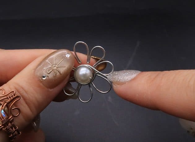 Wire-Wrapping Silver Dangle Pearl Flower Earrings Tutorial 28