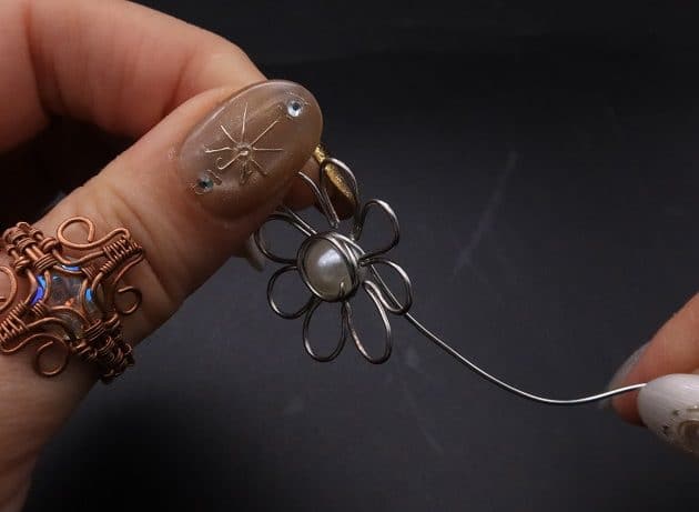 Wire-Wrapping Silver Dangle Pearl Flower Earrings Tutorial 29