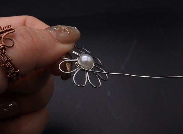 Wire-Wrapping Silver Dangle Pearl Flower Earrings Tutorial 30