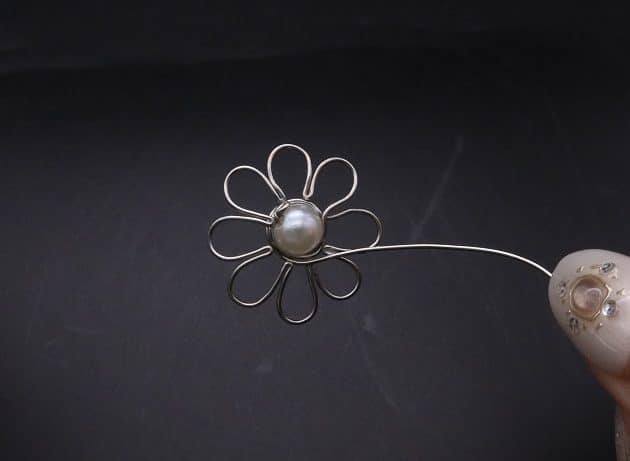 Wire-Wrapping Silver Dangle Pearl Flower Earrings Tutorial 31