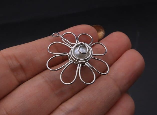 Wire-Wrapping Silver Dangle Pearl Flower Earrings Tutorial 32
