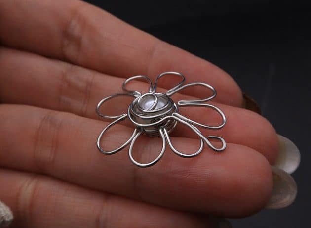 Wire-Wrapping Silver Dangle Pearl Flower Earrings Tutorial 33