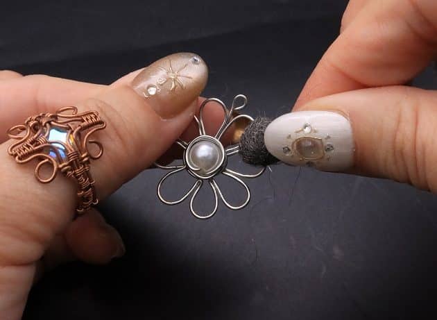 Wire-Wrapping Silver Dangle Pearl Flower Earrings Tutorial 34