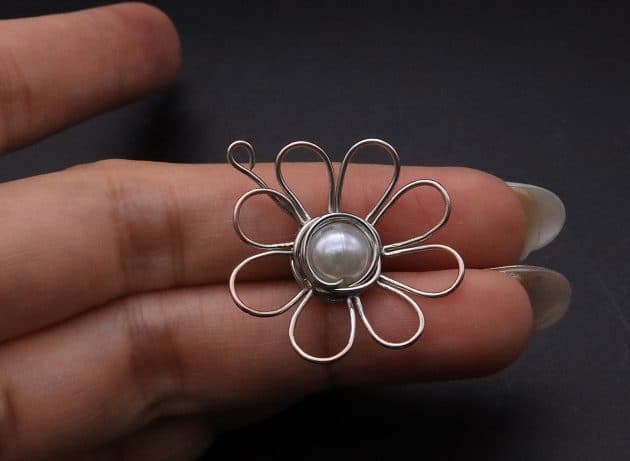 Wire-Wrapping Silver Dangle Pearl Flower Earrings Tutorial 35
