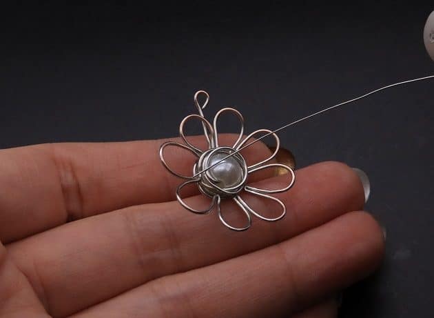 Wire-Wrapping Silver Dangle Pearl Flower Earrings Tutorial 37
