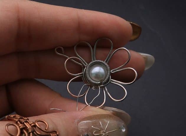 Wire-Wrapping Silver Dangle Pearl Flower Earrings Tutorial 38