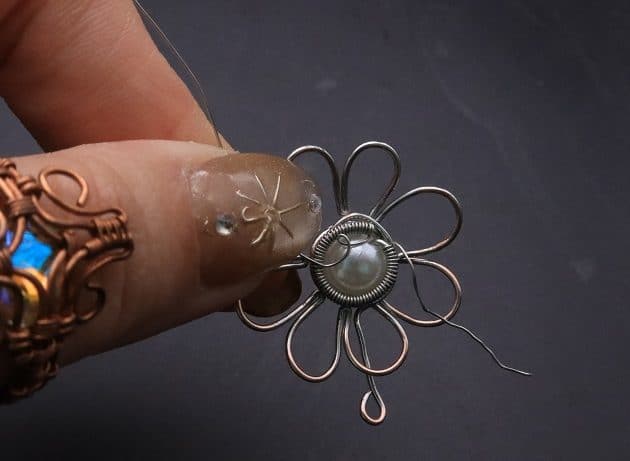 Wire-Wrapping Silver Dangle Pearl Flower Earrings Tutorial 40