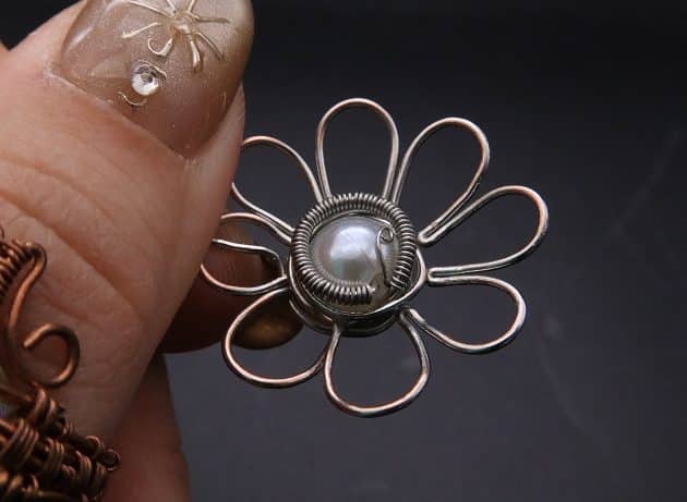 Wire-Wrapping Silver Dangle Pearl Flower Earrings Tutorial 41
