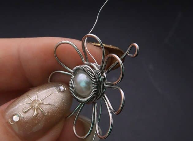 Wire-Wrapping Silver Dangle Pearl Flower Earrings Tutorial 44