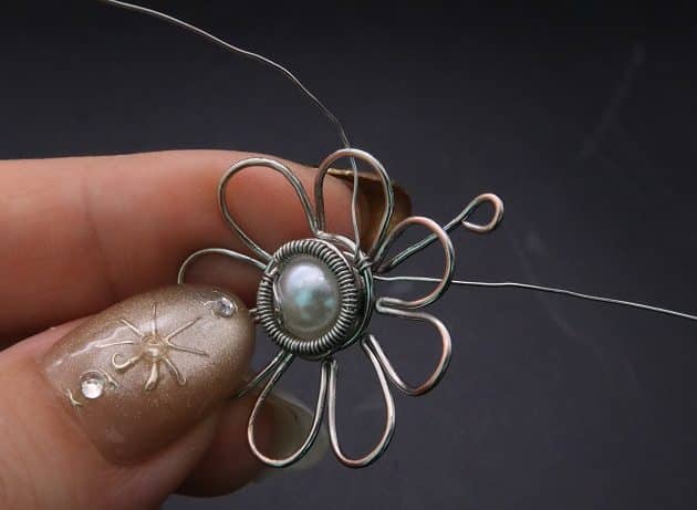 Wire-Wrapping Silver Dangle Pearl Flower Earrings Tutorial 45