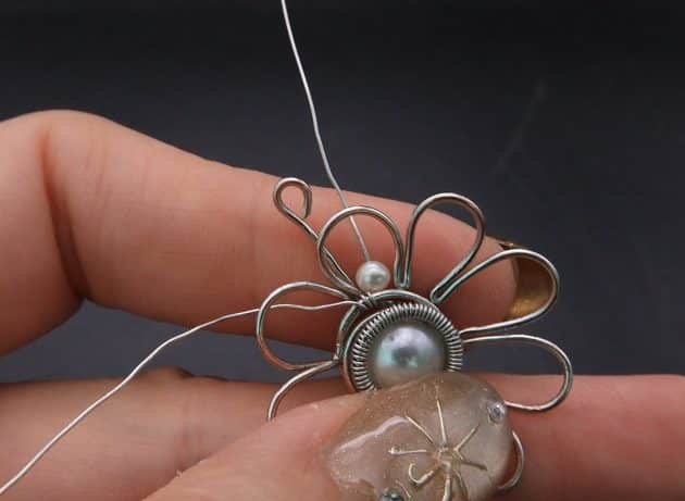 Wire-Wrapping Silver Dangle Pearl Flower Earrings Tutorial 47