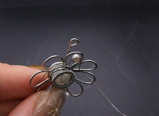Wire-Wrapping Silver Dangle Pearl Flower Earrings Tutorial 48