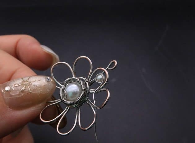 Wire-Wrapping Silver Dangle Pearl Flower Earrings Tutorial 49