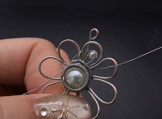 Wire-Wrapping Silver Dangle Pearl Flower Earrings Tutorial 50