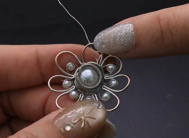 Wire-Wrapping Silver Dangle Pearl Flower Earrings Tutorial 53