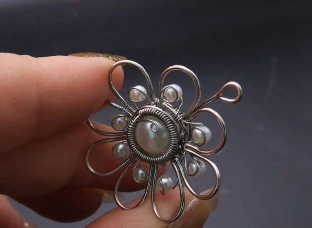 Wire-Wrapping Silver Dangle Pearl Flower Earrings Tutorial 54