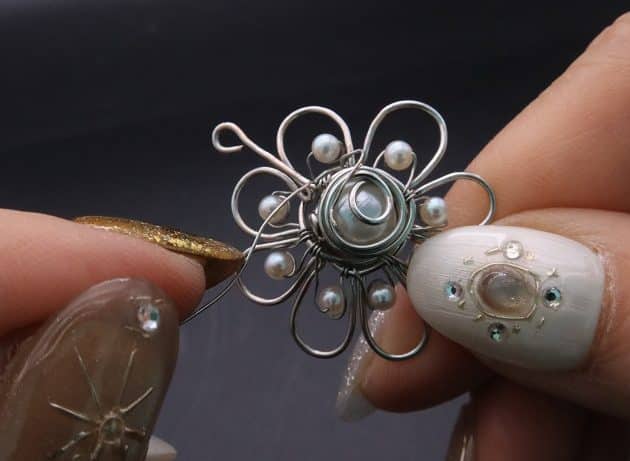 Wire-Wrapping Silver Dangle Pearl Flower Earrings Tutorial 56