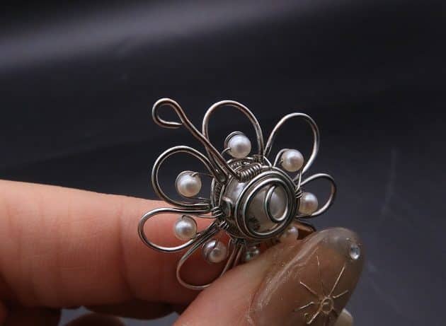 Wire-Wrapping Silver Dangle Pearl Flower Earrings Tutorial 57