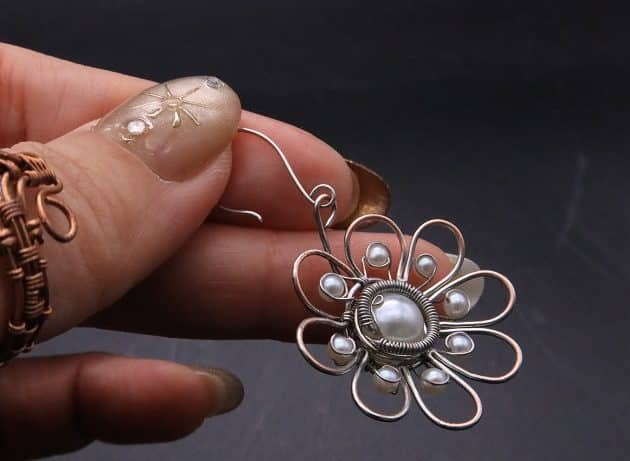 Wire-Wrapping Silver Dangle Pearl Flower Earrings Tutorial 72