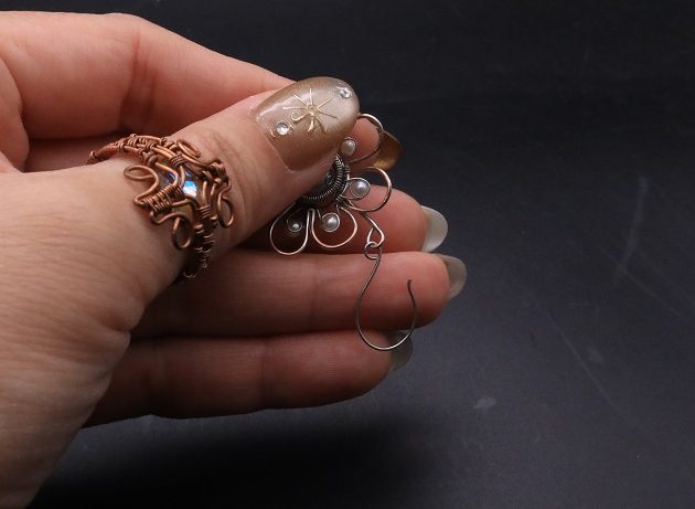 Wire-Wrapping Silver Dangle Pearl Flower Earrings Tutorial 73